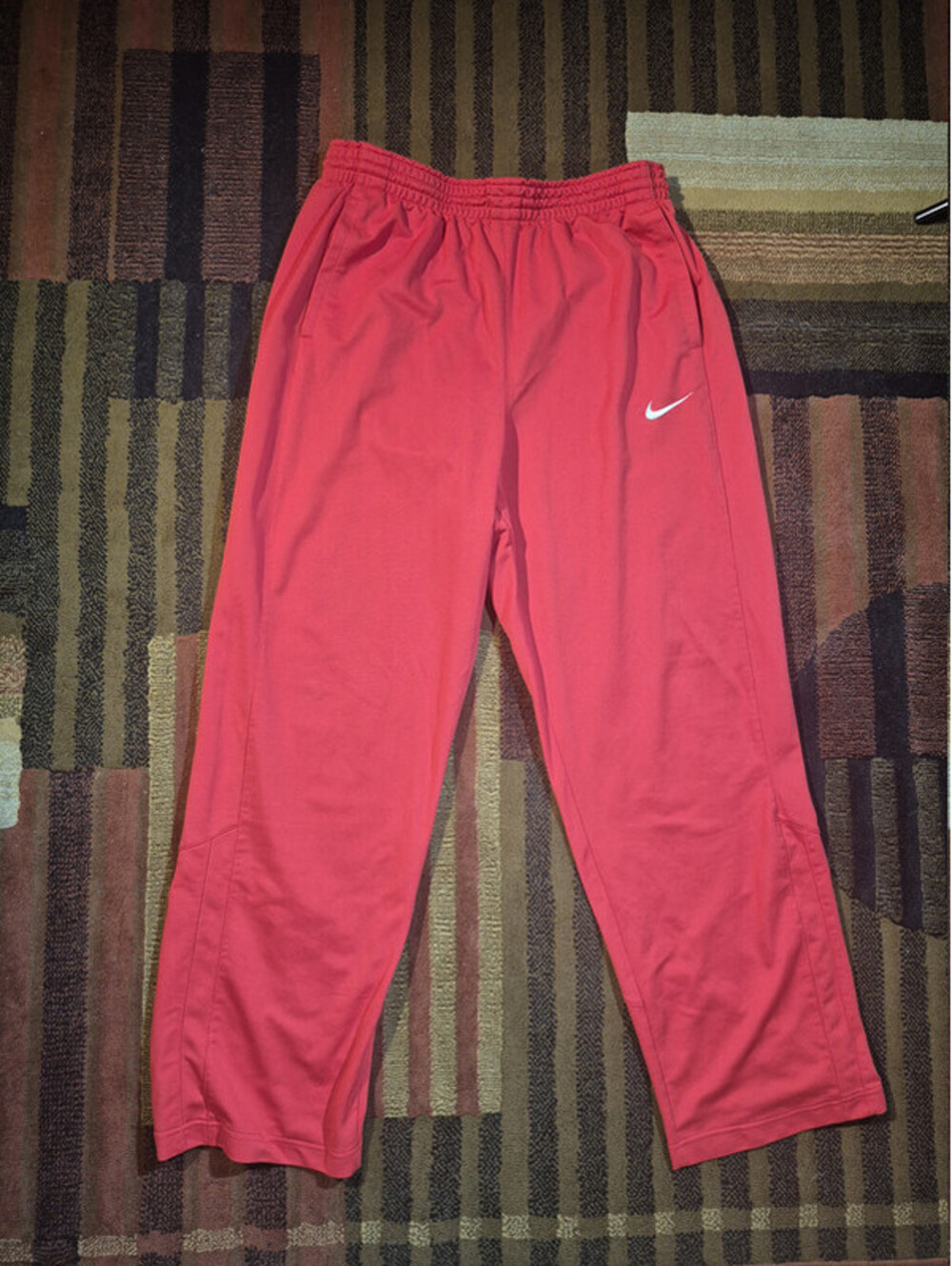Nike Red Track Pants XL White Swoosh Elastic Waist Straight